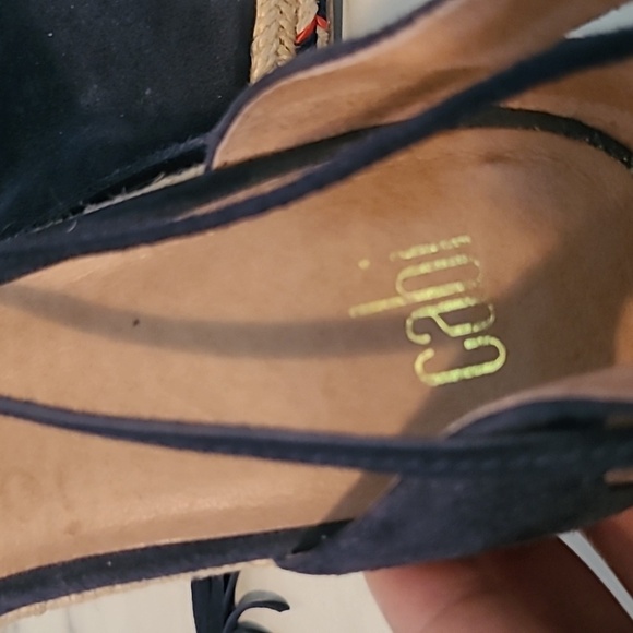 Cabi Isla Leather Suede Navy Blue Wedge Heels Espadrilles Sandals Wmns 7.5 Boho - Picture 12 of 14